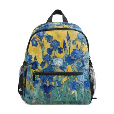 Imagem de GAIGEO Irises Flowers Painting Toddlers Backpack, 10x4x12 In, Backpack for Toddler Girls Includes Water Bottle Pockets, Whistle Clip for Safety
