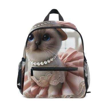 Imagem de GAIGEO Siamese Cute Cat Backpack for School Kids 10x4x12 In, Boy Toddler Backpack with Water Bottle Pockets, Whistle Buckle