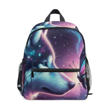 Imagem de GAIGEO Wolf Butterfly Fancy Kids Backpack, 10x4x12 In, Backpack for Girls Includes Water Bottle Pockets, Whistle Clip for Safety