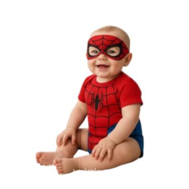 Imagem de Body Bebê Aranha com máscara Fantasia Super-Heróis 3 a 12 Meses (Com máscara, P)