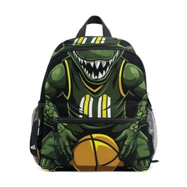 Imagem de GAIGEO Funny Alligator Basketball Print Backpack for Baby, 10x4x12 In, Preschool Backpack for Girls Includes Water Bottle Pockets, Whistle Clip for Safety