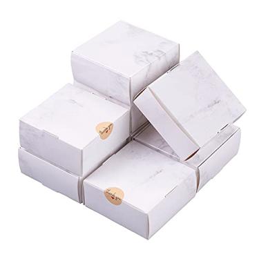 Imagem de Ipotkitt 30 peças, caixa de papel Kraft dobrável com padrão de mármore de 8,9 x 9 cm, caixas de presente quadradas de papel para lembrancinhas de festa de casamento, festivais de Natal, embrulho de