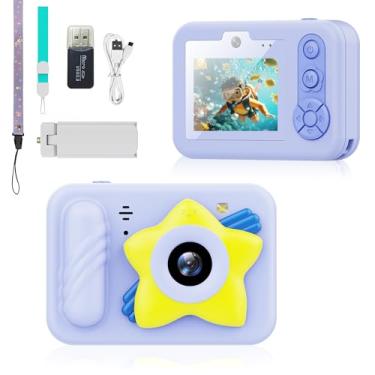 Imagem de MRUOZRUI Câmera infantil à prova d'água fofa – vídeo de 48 MP, 1080p, com suporte de alça de cartão SD de 32 GB, adesivos e molduras divertidos, ideal para viagens compactas de natação para meninas de