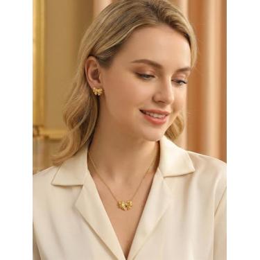 Imagem de Colar de brincos de borboleta para mulheres, brincos de borboleta banhados a ouro 18 K, conjunto de joias para mulheres