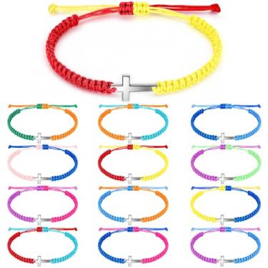 Imagem de Highergo Pulseira de bloqueio de amizade com cruz ajustável corda trançada Jesus Cristão cruz pulseiras presentes combinando corda corda sorte pulseira para mulheres homens ()