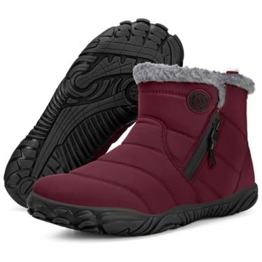 Imagem de Botas femininas masculinas para neve de inverno, botas quentes no tornozelo, sola sem queda, bico largo, forradas com pele, tênis para uso ao ar livre, Vinho tinto, 7 Wide Women/6 Wide Men