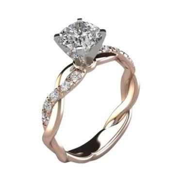 Imagem de Anel De Diamante Quadrado Princesa Em Ouro Rosé 18k, Popular Entre Inf