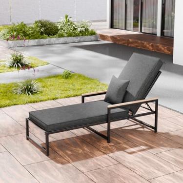 Imagem de Almofadas de espreguiçadeira ao ar livre, à prova d'água e resistente ao desbotamento para móveis de pátio com capa removível, almofada de espreguiçadeira com alça e 16 tiras, 203 x 66 x 7 cm, cinza