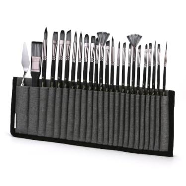 Imagem de Conjunto de 24 pincéis pintura Ferramentas arte em madeira com 23 peças formas diferentes 1 Case organização raspador Cabelo náilon Cabo delicado Materiais para artistas acrílico óleo e aquarela