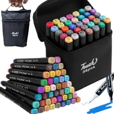 Imagem de Kit Canetinhas Marcadores Touch 36 Cores Ponta Dupla + Bolsa de Transporte - Escolar e Artístico, Canetas Coloridas Permanentes Profissional Premium Conjunto Duas Pontas para Colorir e Desenho Kit 36