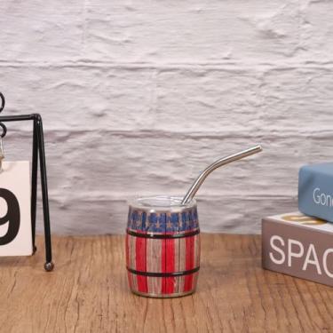 Imagem de Copo de dose mini copo de 85 g com canudo e tampa, copos coloridos de aço inoxidável, copos isolados a vácuo de parede dupla, caneca de água estilo barril de vinho tinto