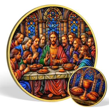 Imagem de MINDANCHOR Moeda do Desafio Cristão da Última Ceia, Estilo Vitral de Sagrada Comunhão, Presente Religioso Inspirador para Homens e Mulheres, Igreja, Oração, Batismo
