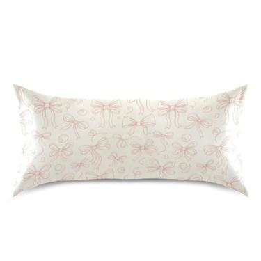 Imagem de Wassud Laços de fita creme. Fronha de cetim para cabelo e pele fronhas de seda lisa King Size Capas de travesseiro respiráveis com fecho de envelope