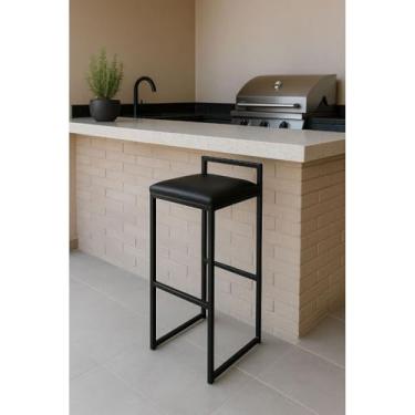 Imagem de Banquetas Altas Estofadas com Base de Ferro – Ideal para Cozinha, Área de Lazer e Balcão, Confortável e Resistente(corino preto)
