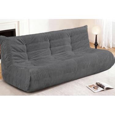 Imagem de Cansunna Cadeira de pufe gigante, poltrona gigante para adultos, confortável e grande, sofá preguiçoso, espreguiçadeira de veludo cotelê com espuma de memória, sofá de chão para sala de estar (cinza