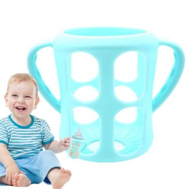 Imagem de Manga de silicone para garrafa de vidro, porta-garrafa infantil - Alças ergonômicas para copos com canudinho,Acessórios macios e confortáveis ​​da garrafa das crianças da do silicone, aperto dobro da