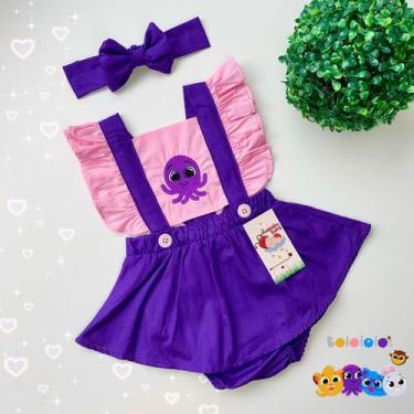 Imagem de Jardineira BoloFofos Rosa e Roxo + faixinha de cabelo - Joaninha Baby,