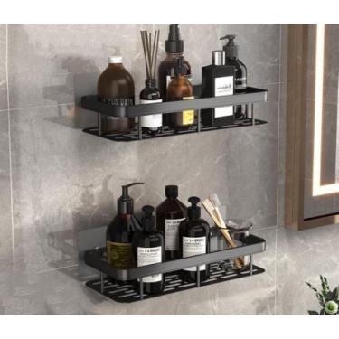 Imagem de Kit 2 Suportes de Shampoo Preto Luxo De Alumínio 2 Camadas Para Banhei