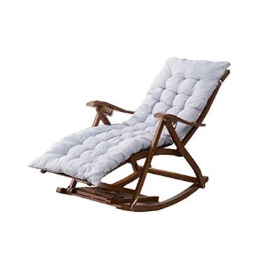 Imagem de ONDHGFBGB Cadeira de balanço de bambu de verão com tapete de travesseiro reclinável dobrável para idosos com ajuste de 5 posições para varanda e jardim, carga máxima de 300 kg