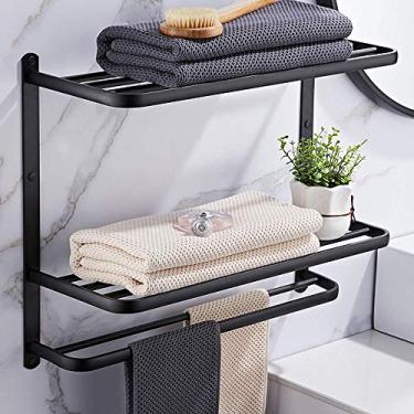 Imagem de CGKs6anmU Toalheiro de liga de alumínio com prateleira de toalha dupla para banheiro organizador de prateleira de chuveiro montado na parede