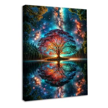 Imagem de Dazzlewall Imagem de arte de parede de árvore da vida abstrata emoldurada, impressão de pintura de floresta de fantasia colorida para decoração de quarto e sala de estar 30 x 40 cm