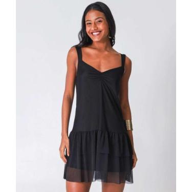Imagem de Vestido Feminino Tule Babado Marisa Preto-77008, PP, Preto
