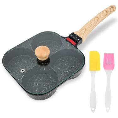 Imagem de Frigideira de ovo com tampa, frigideira de 4 ovos, espátula de silicone com escova de óleo, frigideira de café da manhã para fogão a gás de indução, frigideira de salsicha para sanduíche de hambúrguer