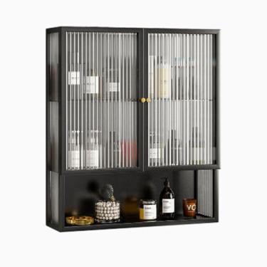 Imagem de Armário de banheiro montado na parede de 3 camadas com portas duplas e prateleira aberta, organizador de higiene de porta de vidro, armazenamento elegante para banheiro e cozinha, solução para