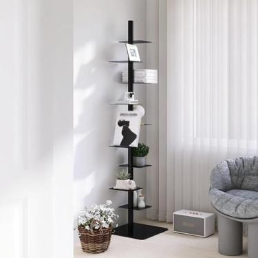 Imagem de Torre de estante giratória de metal de 9 camadas, estante de livros de lombada de 9 camadas, estante vertical, torre de livros de lombada (preto)
