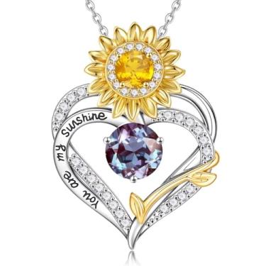 Imagem de MONOOC Presentes de Dia dos Namorados para meninas adolescentes - Colares de pedra do mês de nascimento com coração de girassol banhado a ouro branco 14K You Are My Sunshine, presentes de aniversário