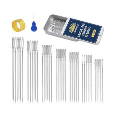 Imagem de Kit De Agulhas De Costura De Olho Grande Com Passador De Linha, Dedal 