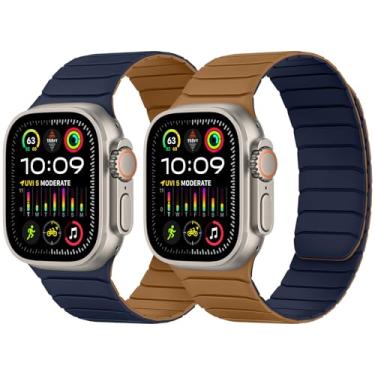 Imagem de Tasikar Pulseira magnética dupla face compatível com Apple Watch 42 mm (série 11/10) 41 mm, 40 mm e 38 mm, pulseira esportiva de silicone macio para SE séries 11 10 9 8 7 6 5 4 3 2 1, marrom índigo