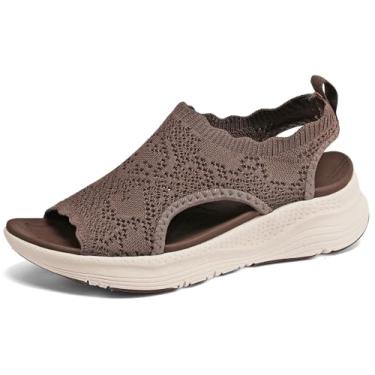Imagem de YESWIN Sandálias femininas ortopédicas para caminhada, suporte de arco, confortável, sem cadarço, sandálias esportivas de bico aberto, para fascite plantar, verão, praia, casual, Mocha, 36