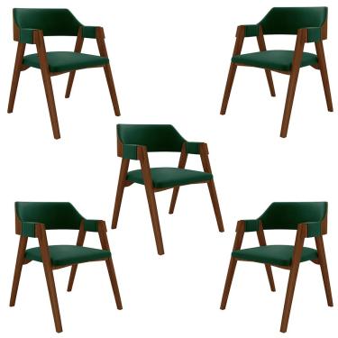Imagem de Kit 5 Cadeiras Sala de Jantar e Jogos Carteados Madeira Maciça Poker Veludo Verde/Imbuia G42 - Gran Belo