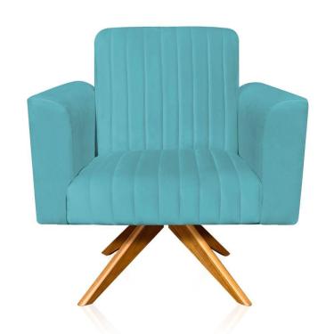 Imagem de Poltrona Giratória Gomada Base Madeira Azul Turquesa