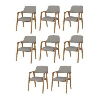 Imagem de Kit 8 Cadeiras De Jantar Ruth Estrutura Em Madeira Maciça Estilo Retrô Linho Cinza