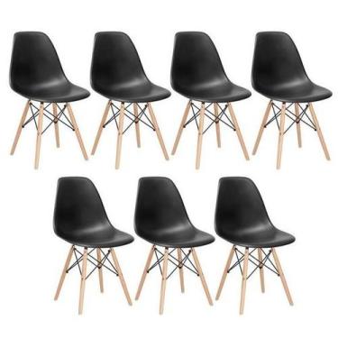 Imagem de Kit 7 Cadeiras Charles Eames Eiffel Dkr Wood Preto - Decoreshop