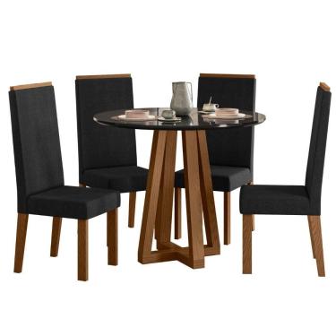 Imagem de Sala de Jantar Mesa Redonda Livia Piccola 900 com Vidro e 4 Cadeiras Livia – Madeira/MDF, Tecido Suede – Sonetto
