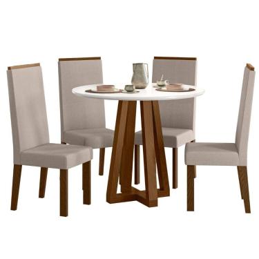 Imagem de Sala de Jantar Mesa Redonda Livia e 4 Cadeiras Livia -  Madeira/MDF, Linho - Sonetto