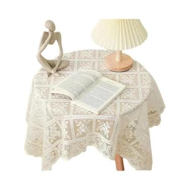 Imagem de Toalha De Mesa Quadrada De Poliéster Com Renda Bordada Antiga E Corte 