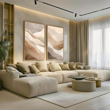 Imagem de Conjunto 2 Quadros Decorativos com Moldura Caixa Tons Bege Areia  para