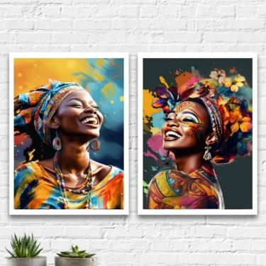 Imagem de Kit 2 Quadros Decorativos Mulheres Afro 33x24cm - Preto