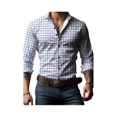 Imagem de Camisa Masculina De Manga Longa Com Estampa Xadrez Oversized, Luxuosa 