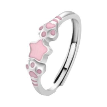 Imagem de Anel Feminino De Prata Esterlina 925 Com Estrela, Lua E Pata, Logotipo