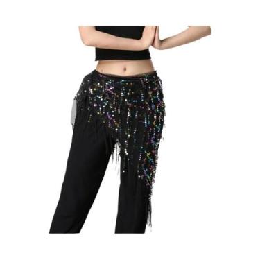 Imagem de Cinto De Dança Do Ventre Feminino De 140cm Com Lantejoulas E Franjas E