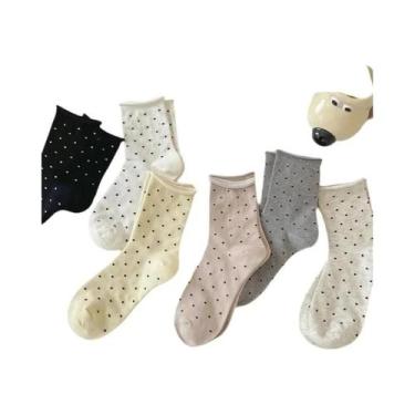 Imagem de Meias Femininas De Bolinhas Cano Médio 5/10 Pares Respiráveis Absorven