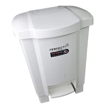 Imagem de LIXEIRA 17L COM TAMPA E PEDAL BRANCA 33,5x43,5x43,5CM COLETOR DE RESID