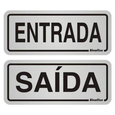 Imagem de 2 Placas De Alumínio Auto-adesiva 5x12cm Entrada / Saída - 900 Bd - Sinalize Placa Alum...