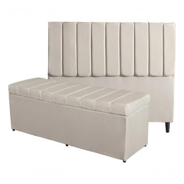 Imagem de Kit De Quarto Roma Cabeceira De Cama Box E Calçadeira Baú King 195 Cm Suede Porcelana D...