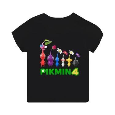 Imagem de Camiseta Infantil Preta De Manga Curta Pikmin 4 Com Estampa De Desenho